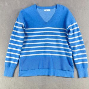 Workshop Republic Clothing V Neck Sweater Womens S Blue White Stripes Side Slit